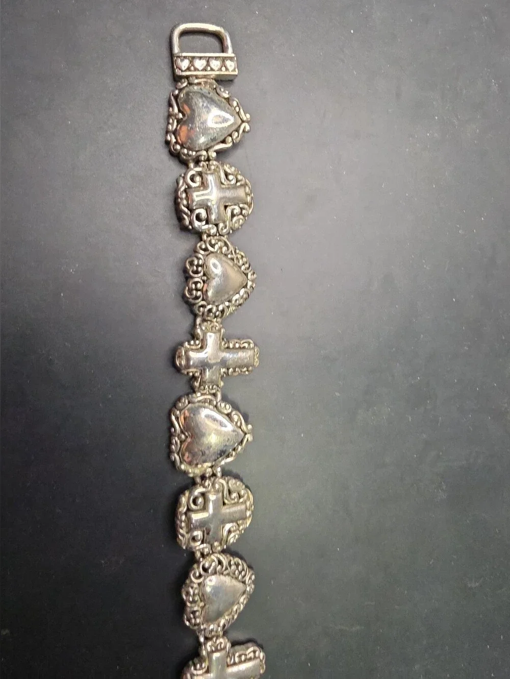 Silver-Tone Heart & Cross Link Bracelet